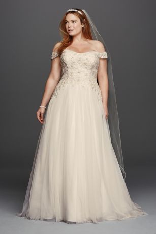 Strapless Tulle Plus Size Wedding Dress With Lace Davids Bridal 4599